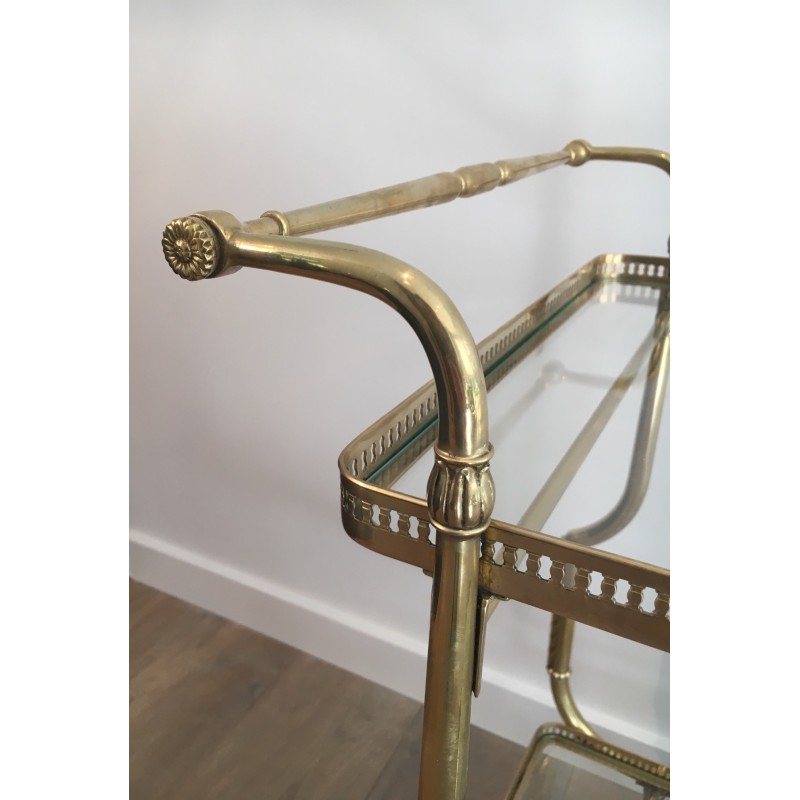 Neoclassical Style Brass Drinks Trolley with Glass Trays by Maison Jansen
