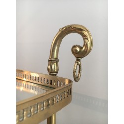 Neoclassical Style Brass Drinks Trolley with Glass Trays by Maison Jansen
