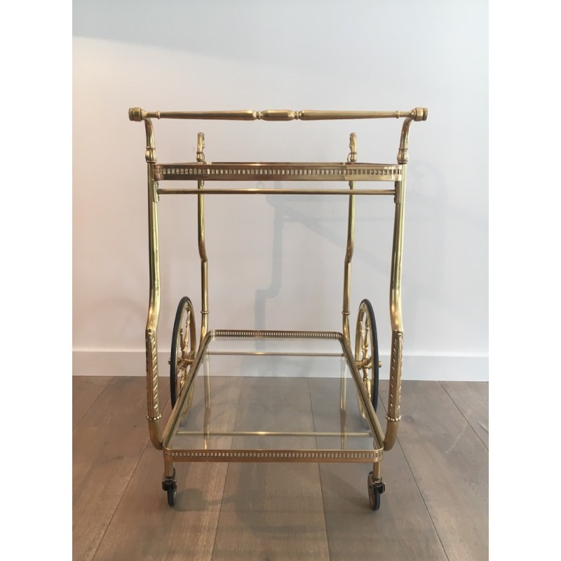 Neoclassical Style Brass Drinks Trolley with Glass Trays by Maison Jansen