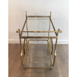 Neoclassical Style Brass Drinks Trolley with Glass Trays by Maison Jansen
