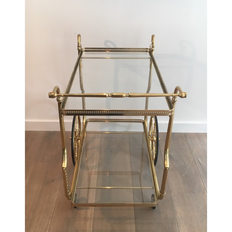 Neoclassical Style Brass Drinks Trolley with Glass Trays by Maison Jansen