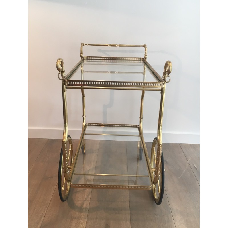 Neoclassical Style Brass Drinks Trolley with Glass Trays by Maison Jansen