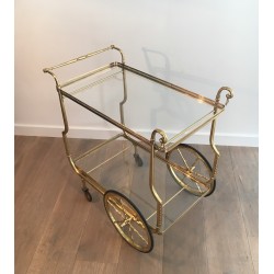 Neoclassical Style Brass Drinks Trolley with Glass Trays by Maison Jansen