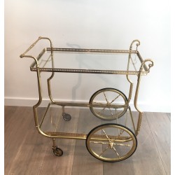 Neoclassical Style Brass Drinks Trolley with Glass Trays by Maison Jansen