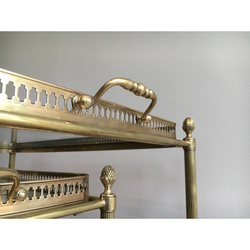 Set of Three Neoclassical Brass Nesting Tables on Casters, Attributed to Maison Baguès