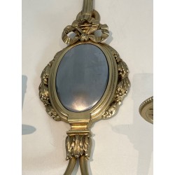 Set of Four Louis XVI Style Chiseled Bronze and Chrome Wall Sconces with Bow and Ribbon Decoration