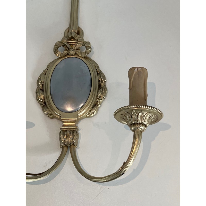Set of Four Louis XVI Style Chiseled Bronze and Chrome Wall Sconces with Bow and Ribbon Decoration