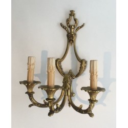 Pair of Large Louis XV Style Three-Light Bronze Wall Sconces