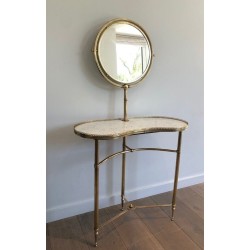 Rare Coiffeuse de Style Néoclassique en Laiton et Marbre de Carrare, Attribuée à la Maison Jansen