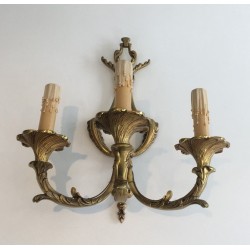 Pair of Large Louis XV Style Three-Light Bronze Wall Sconces