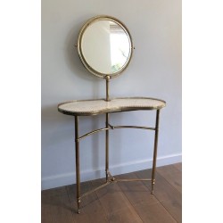 Rare Neoclassical Brass and Carrara Marble Dressing Table, Attributed to Maison Jansen