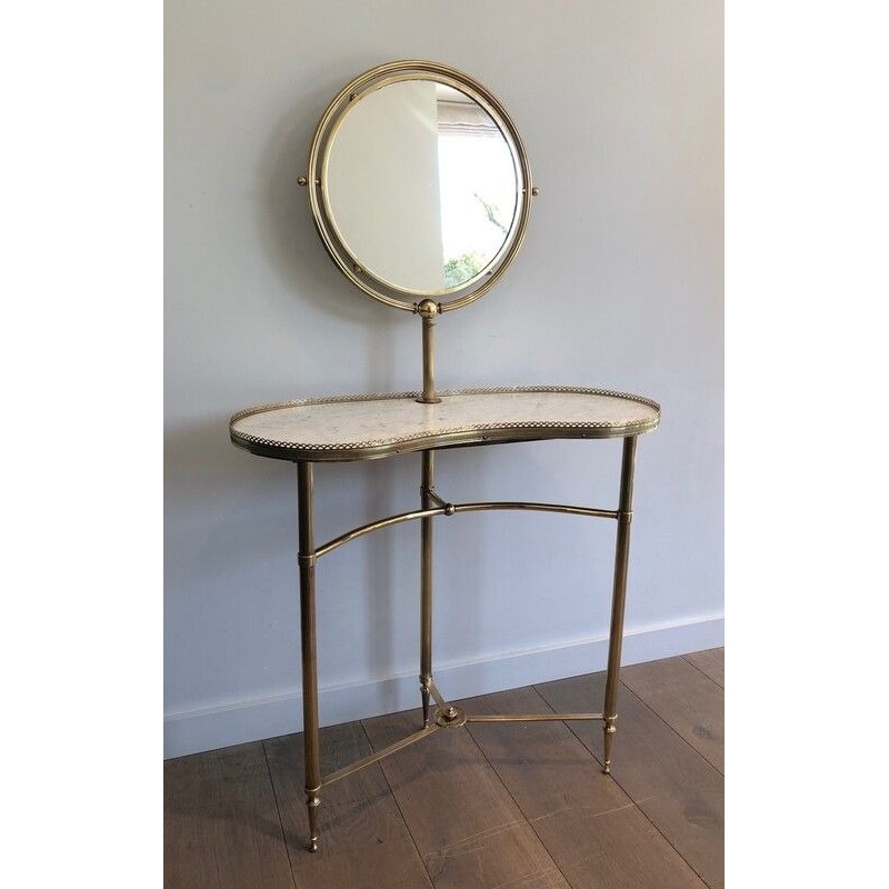 Rare Neoclassical Brass and Carrara Marble Dressing Table, Attributed to Maison Jansen