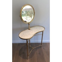 Rare Neoclassical Brass and Carrara Marble Dressing Table, Attributed to Maison Jansen