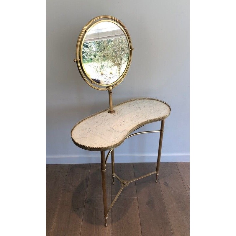 Rare Neoclassical Brass and Carrara Marble Dressing Table, Attributed to Maison Jansen
