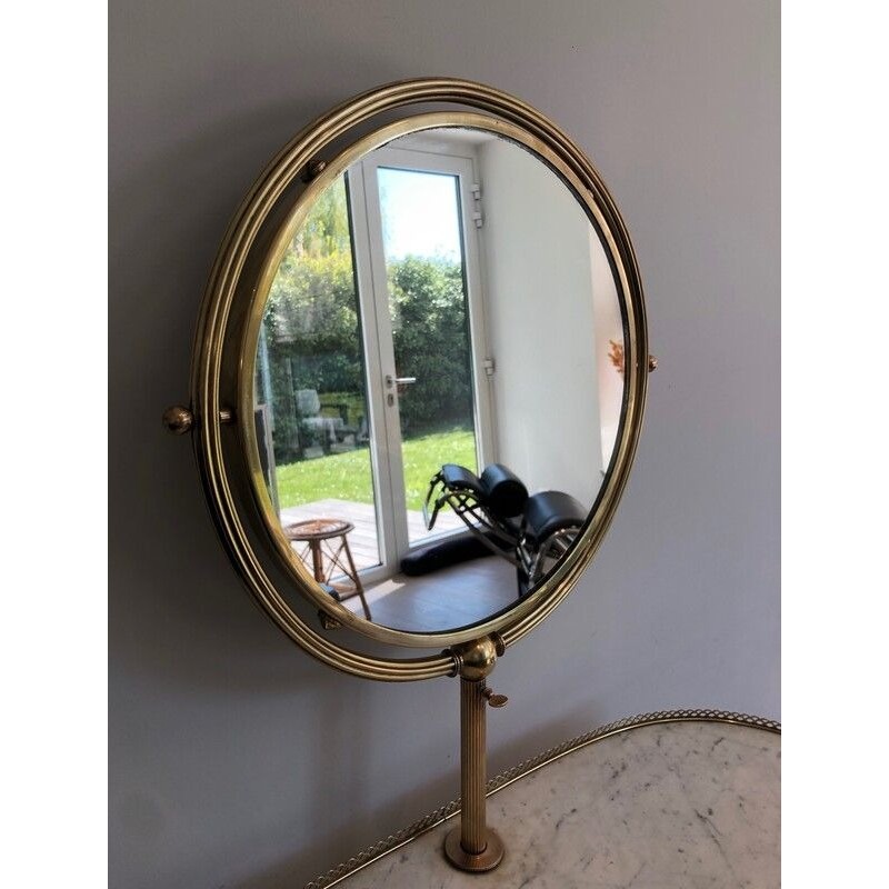 Rare Coiffeuse de Style Néoclassique en Laiton et Marbre de Carrare, Attribuée à la Maison Jansen