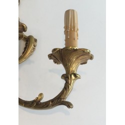Pair of Large Louis XV Style Three-Light Bronze Wall Sconces