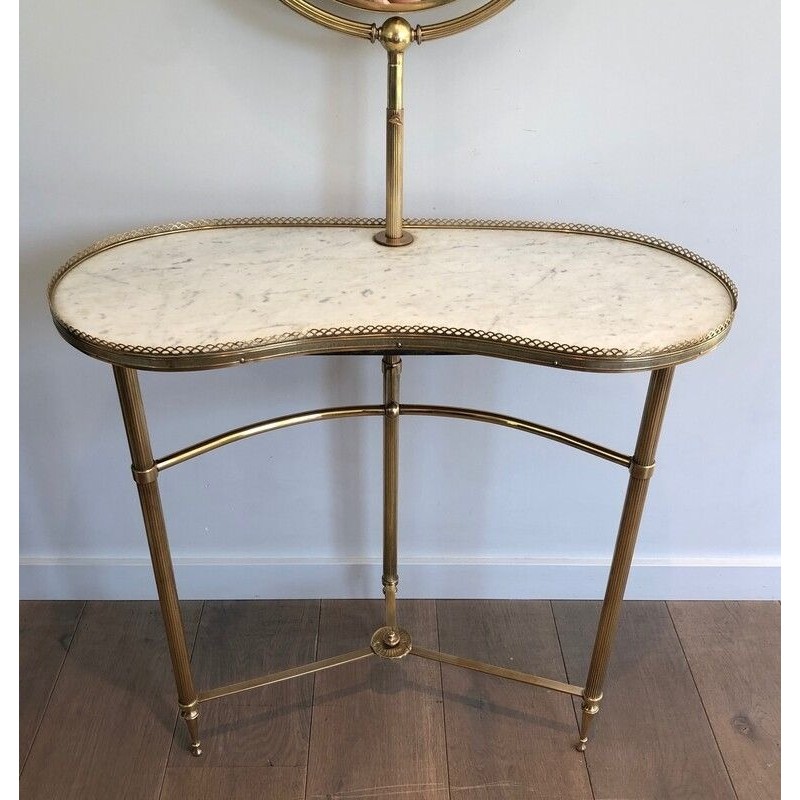 Rare Coiffeuse de Style Néoclassique en Laiton et Marbre de Carrare, Attribuée à la Maison Jansen