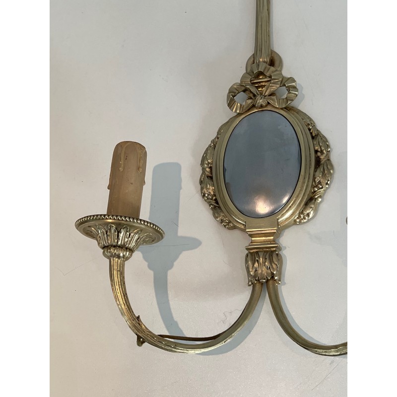 Set of Four Louis XVI Style Chiseled Bronze and Chrome Wall Sconces with Bow and Ribbon Decoration