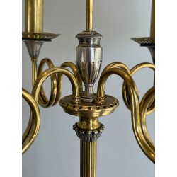 Paire de Lampadaires Néoclassiques Acier Laiton, Cors de Chasse, Maison Charles, vers 1940