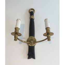 Pair of Bronze and Black Lacquered Sconces with Lion Heads