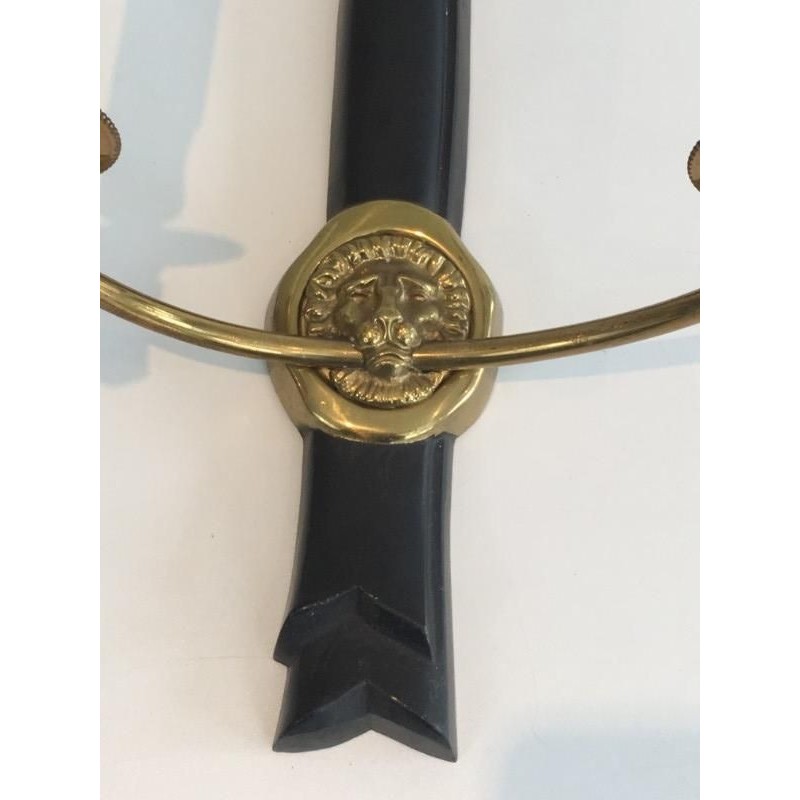Pair of Bronze and Black Lacquered Sconces with Lion Heads