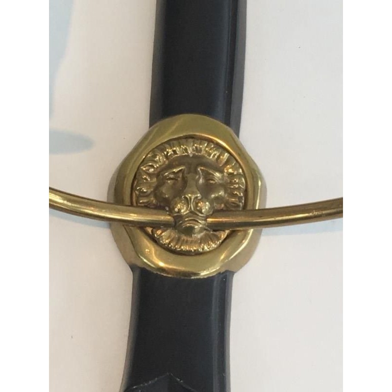 Pair of Bronze and Black Lacquered Sconces with Lion Heads