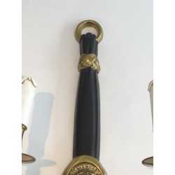 Pair of Bronze and Black Lacquered Sconces with Lion Heads