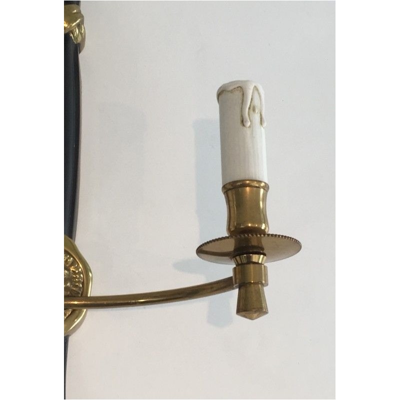 Pair of Bronze and Black Lacquered Sconces with Lion Heads