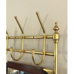 Porte-Manteau sur Pied de Style Néoclassique en Laiton, Acajou et Fonte intégrant un Miroir et un Porte-Parapluie