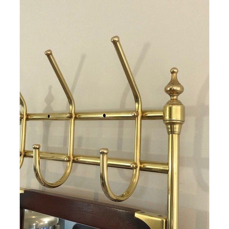 Neoclassical Brass, Mahogany and Cast Iron Hall Stand with Mirror and Umbrella Stand