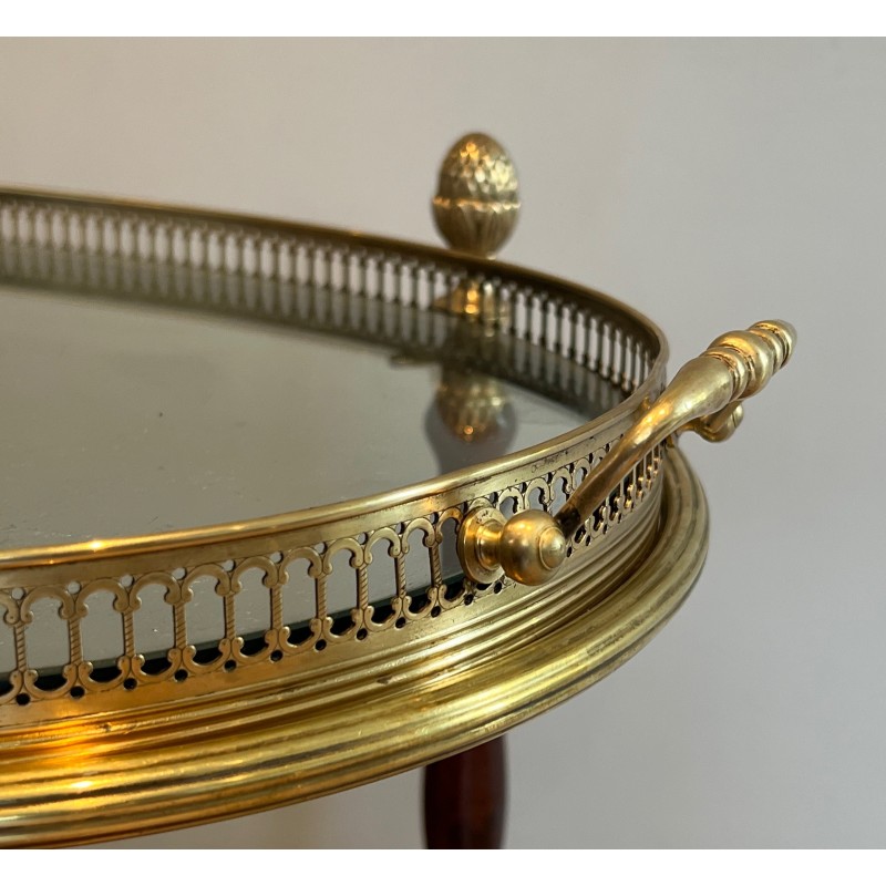 Table Roulante Ovale en Laiton et Acajou de la Maison Baguès