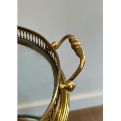 Neoclassical Oval Brass and Mahogany Drinks Trolley with Removable Trays by Maison Baguès