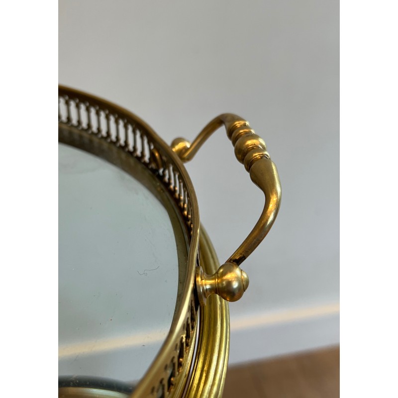 Neoclassical Oval Brass and Mahogany Drinks Trolley with Removable Trays by Maison Baguès