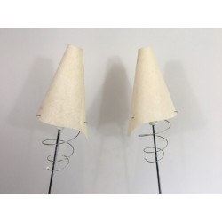 Paire de Lampadaires Design en Chrome, Métal Laqué Blanc et Abat-Jours en Plastique
