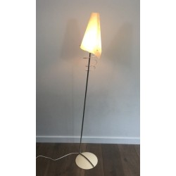 Paire de Lampadaires Design en Chrome, Métal Laqué Blanc et Abat-Jours en Plastique