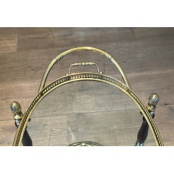 Neoclassical Oval Brass and Mahogany Drinks Trolley with Removable Trays by Maison Baguès