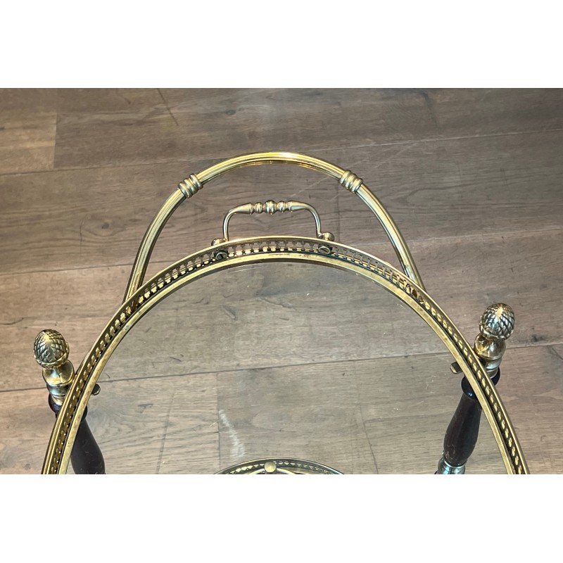 Neoclassical Oval Brass and Mahogany Drinks Trolley with Removable Trays by Maison Baguès