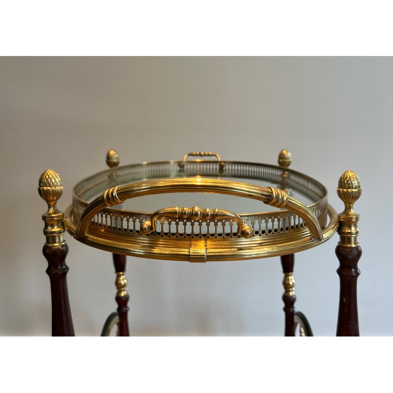 Neoclassical Oval Brass and Mahogany Drinks Trolley with Removable Trays by Maison Baguès