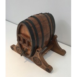Wine Barrel Decanter with Brass Tap, French Folk Art