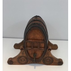 Wine Barrel Decanter with Brass Tap, French Folk Art