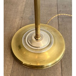 Paire de Lampadaires de Parquet en Acier Brossé et Laiton. Dans le goût de la Maison Charles