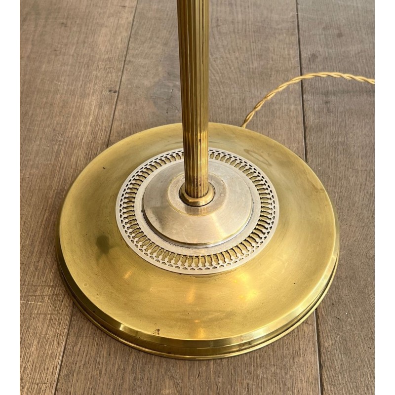 Paire de Lampadaires de Parquet en Acier Brossé et Laiton. Dans le goût de la Maison Charles