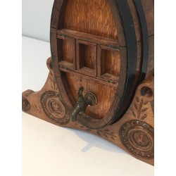 Wine Barrel Decanter with Brass Tap, French Folk Art