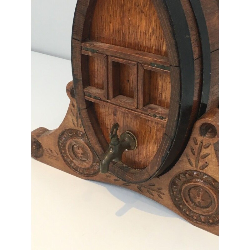 Wine Barrel Decanter with Brass Tap, French Folk Art