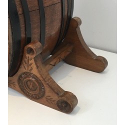 Wine Barrel Decanter with Brass Tap, French Folk Art