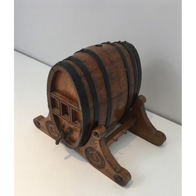 Wine Barrel Decanter with Brass Tap, French Folk Art