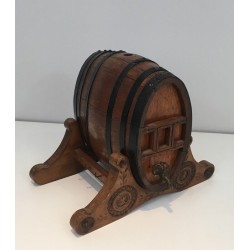 Wine Barrel Decanter with Brass Tap, French Folk Art