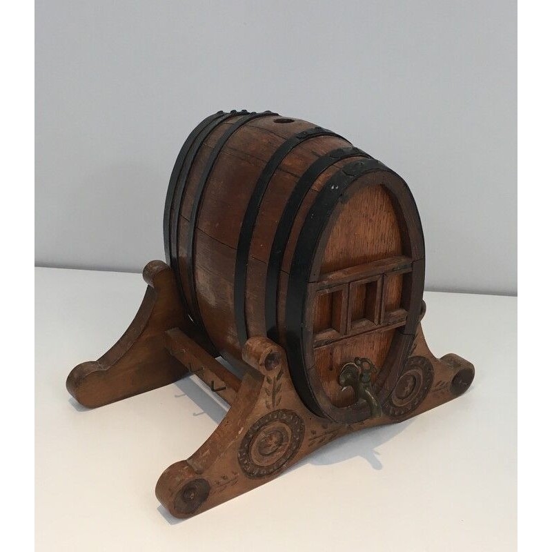 Wine Barrel Decanter with Brass Tap, French Folk Art
