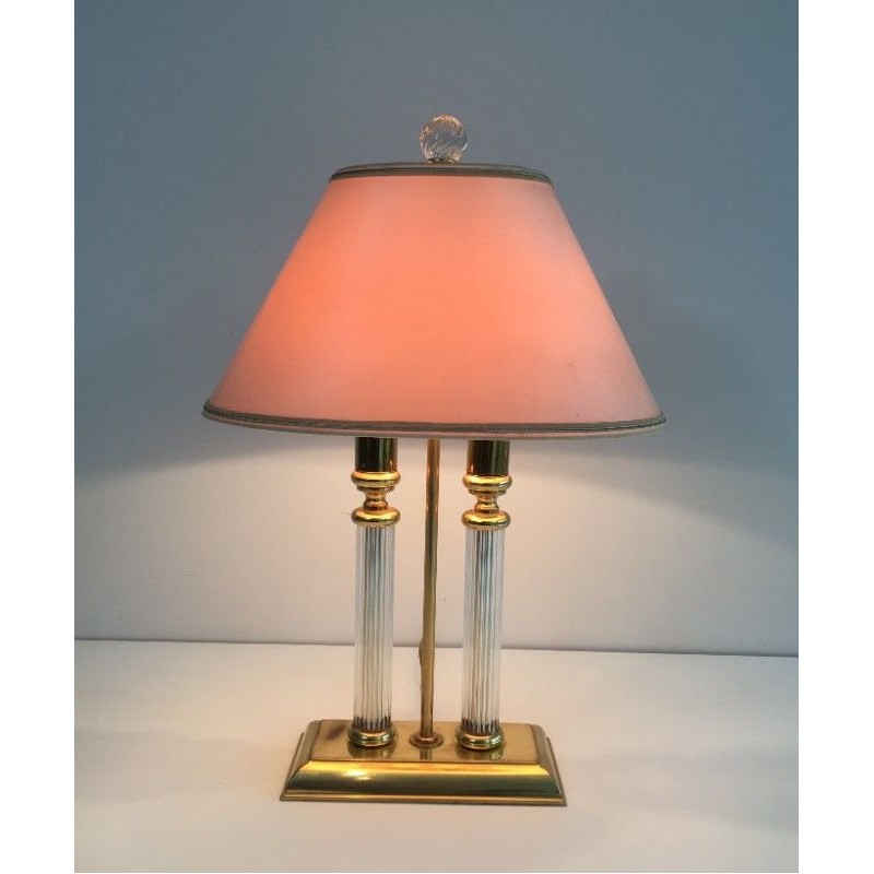 Gilt Metal, Lucite and Glass Bouillotte Lamp by Le Dauphin