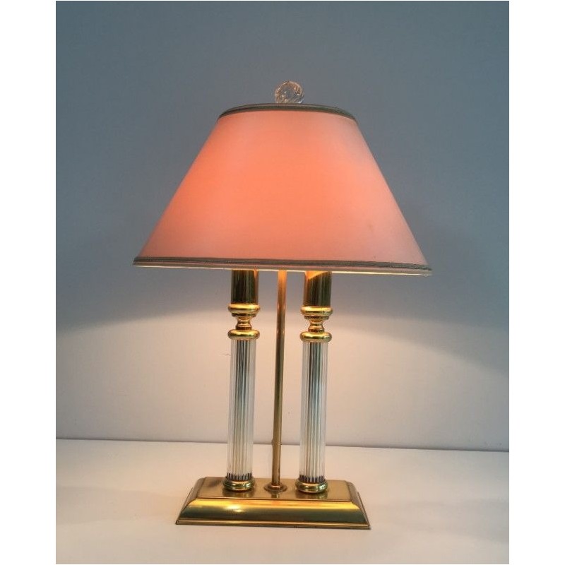 Gilt Metal, Lucite and Glass Bouillotte Lamp by Le Dauphin